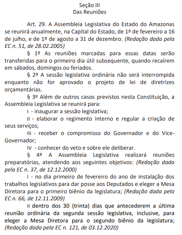 Deputados retiram período obrigatório, artigo que foi extinto da Constituição do Amazonas