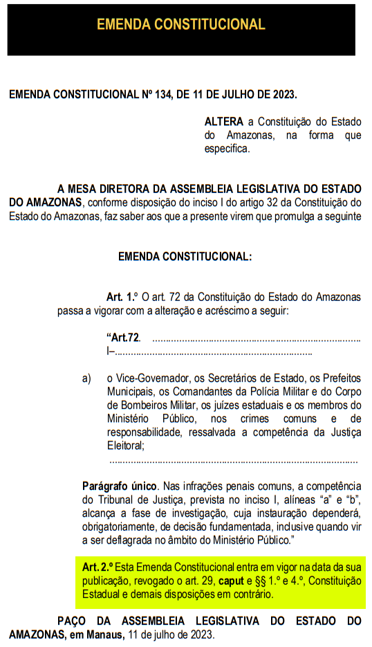 Diário Oficial Eletrônico – Edição nº 2077 julho de 2023, Foi publicada Emenda Constitucional onde Deputados retiram período obrigatório de trabalho da Constituição 