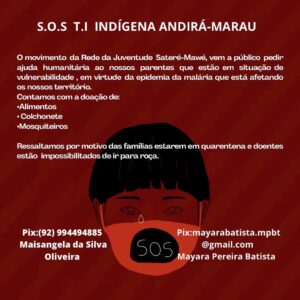 Publicação no perfil @juventudesateremawe que alerta para o Surto de Malária na Terra Indígena